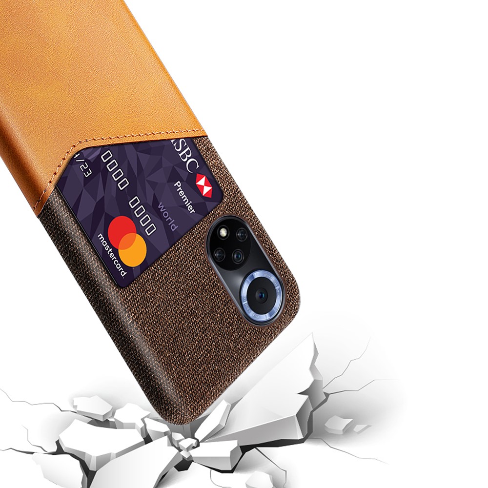 KSQ All-wrapped Back Cloth Texture PU Leather + PC Hybrid Phone Case Cover with Card Holder for Honor 50/Huawei nova 9 - Orange-3