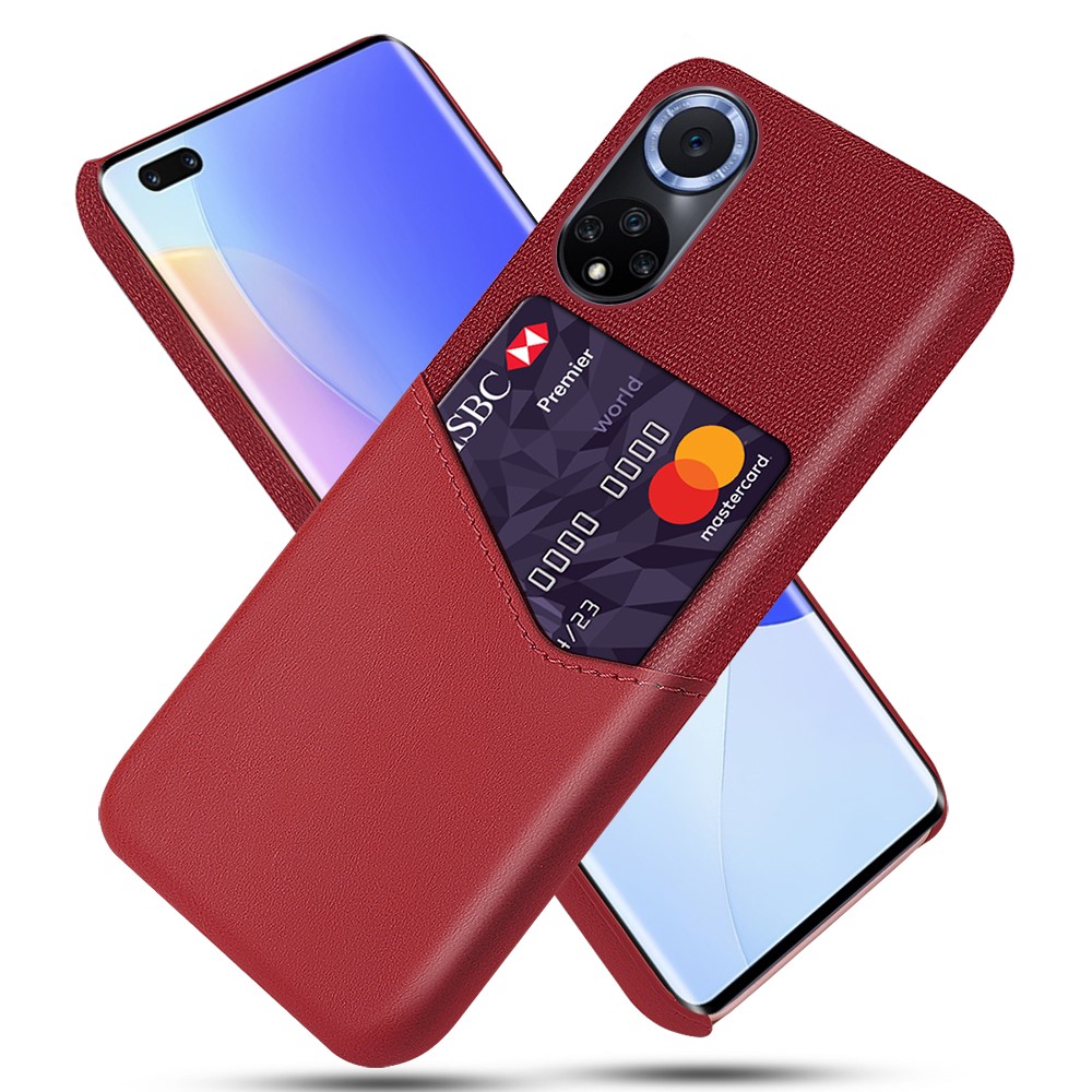 KSQ Card Slot Design Cloth Texture PU Leather + PC Anti-fall Phone Hybrid Case Shell for Honor 50 Pro/Huawei nova 9 Pro - Red-1