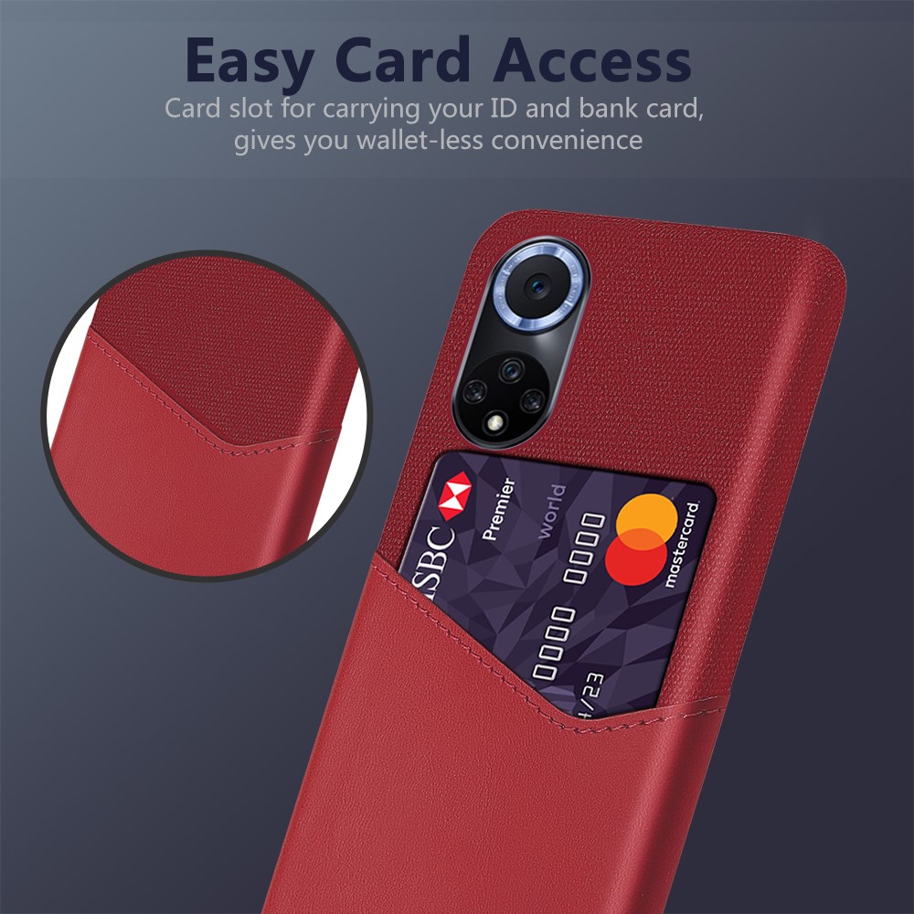 KSQ Card Slot Design Cloth Texture PU Leather + PC Anti-fall Phone Hybrid Case Shell for Honor 50 Pro/Huawei nova 9 Pro - Red-2