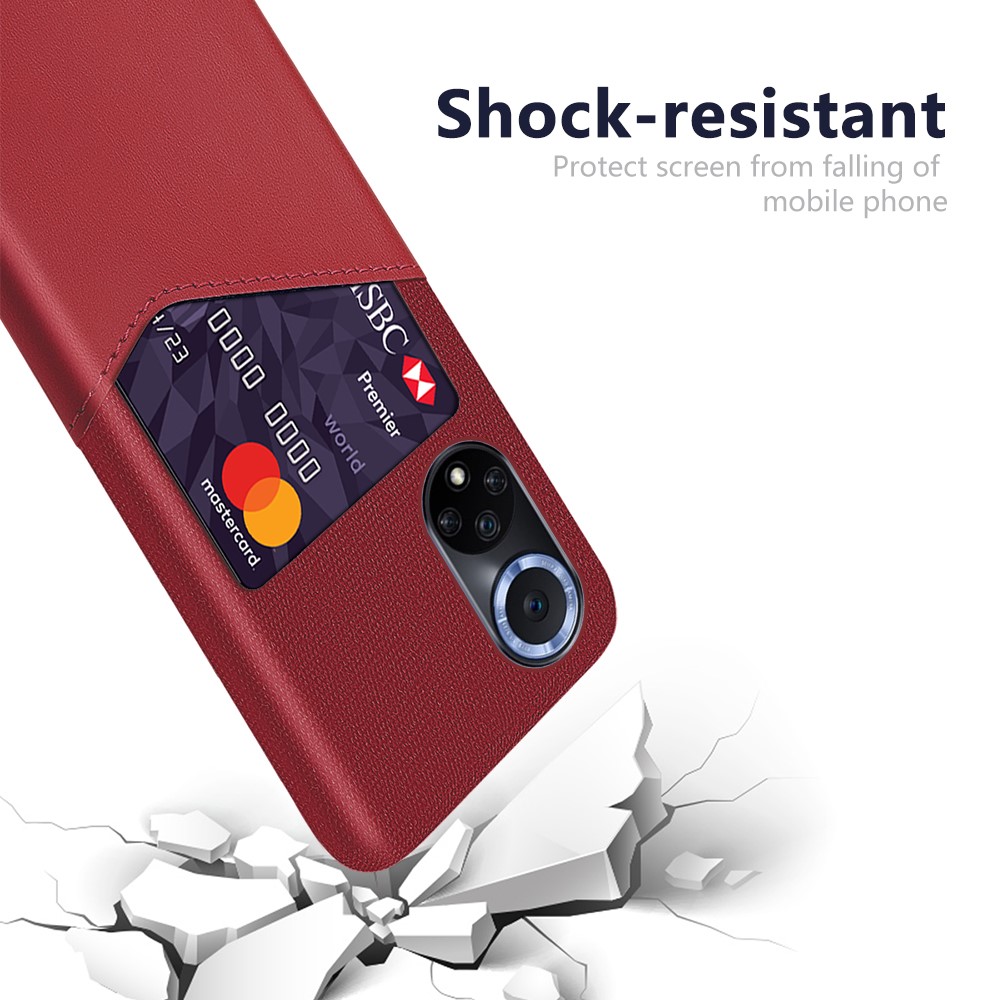 KSQ Card Slot Design Cloth Texture PU Leather + PC Anti-fall Phone Hybrid Case Shell for Honor 50 Pro/Huawei nova 9 Pro - Red-3