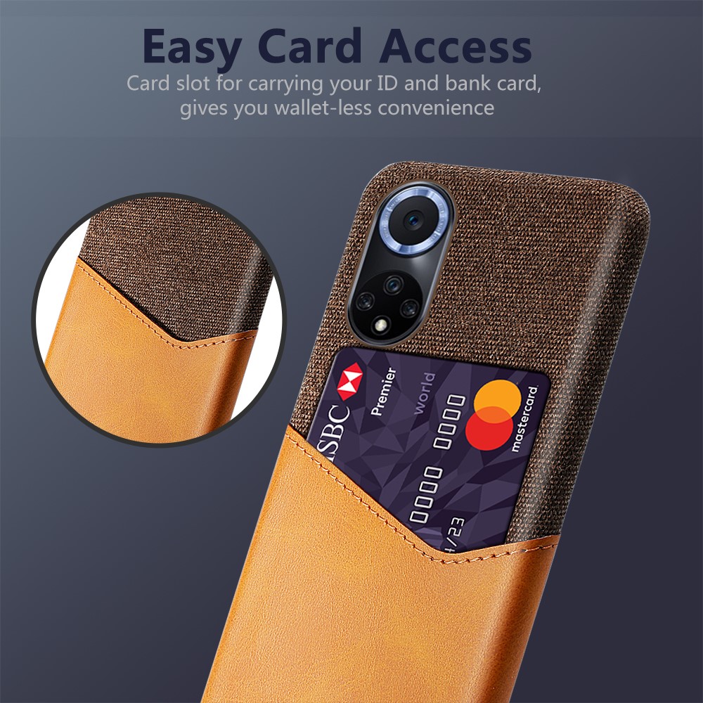 KSQ Card Slot Design Cloth Texture PU Leather + PC Anti-fall Phone Hybrid Case Shell for Honor 50 Pro/Huawei nova 9 Pro - Orange-2
