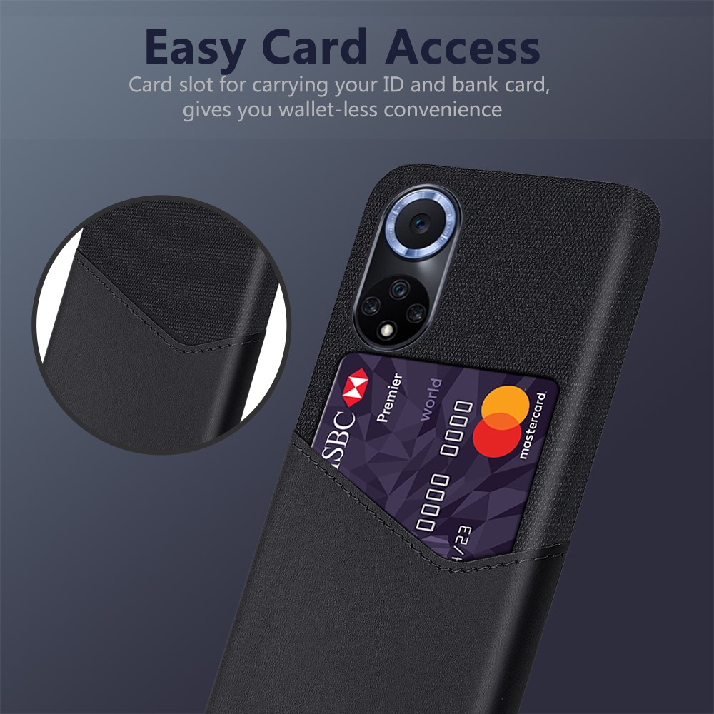 KSQ Card Slot Design Cloth Texture PU Leather + PC Anti-fall Phone Hybrid Case Shell for Honor 50 Pro/Huawei nova 9 Pro - Black-2