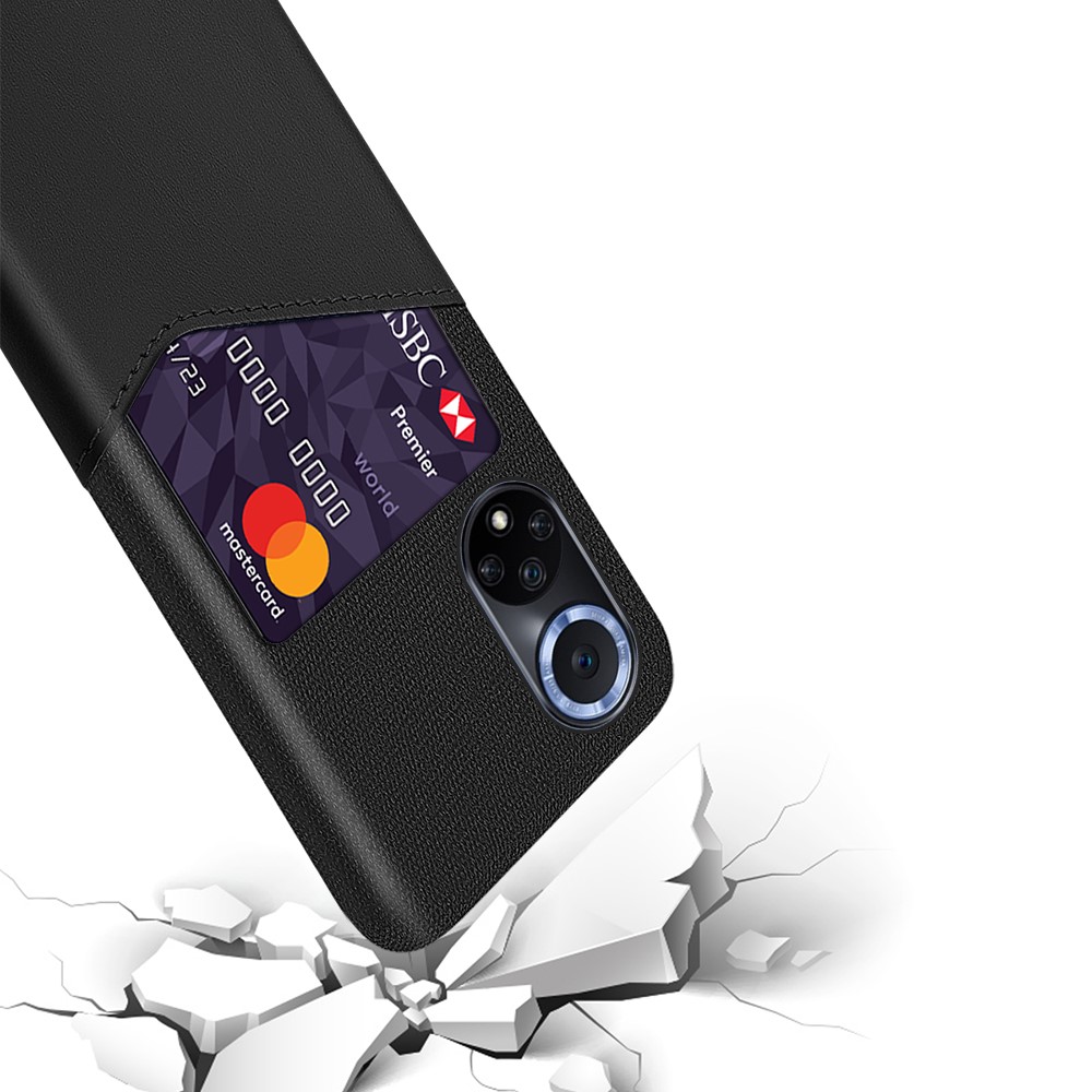 KSQ Card Slot Design Cloth Texture PU Leather + PC Anti-fall Phone Hybrid Case Shell for Honor 50 Pro/Huawei nova 9 Pro - Black-3
