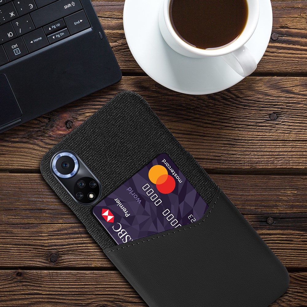 KSQ Card Slot Design Cloth Texture PU Leather + PC Anti-fall Phone Hybrid Case Shell for Honor 50 Pro/Huawei nova 9 Pro - Black-4