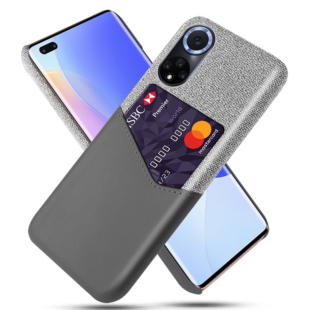 KSQ Card Slot Design Cloth Texture PU Leather + PC Anti-fall Phone Hybrid Case Shell for Honor 50 Pro/Huawei nova 9 Pro - Grey-1