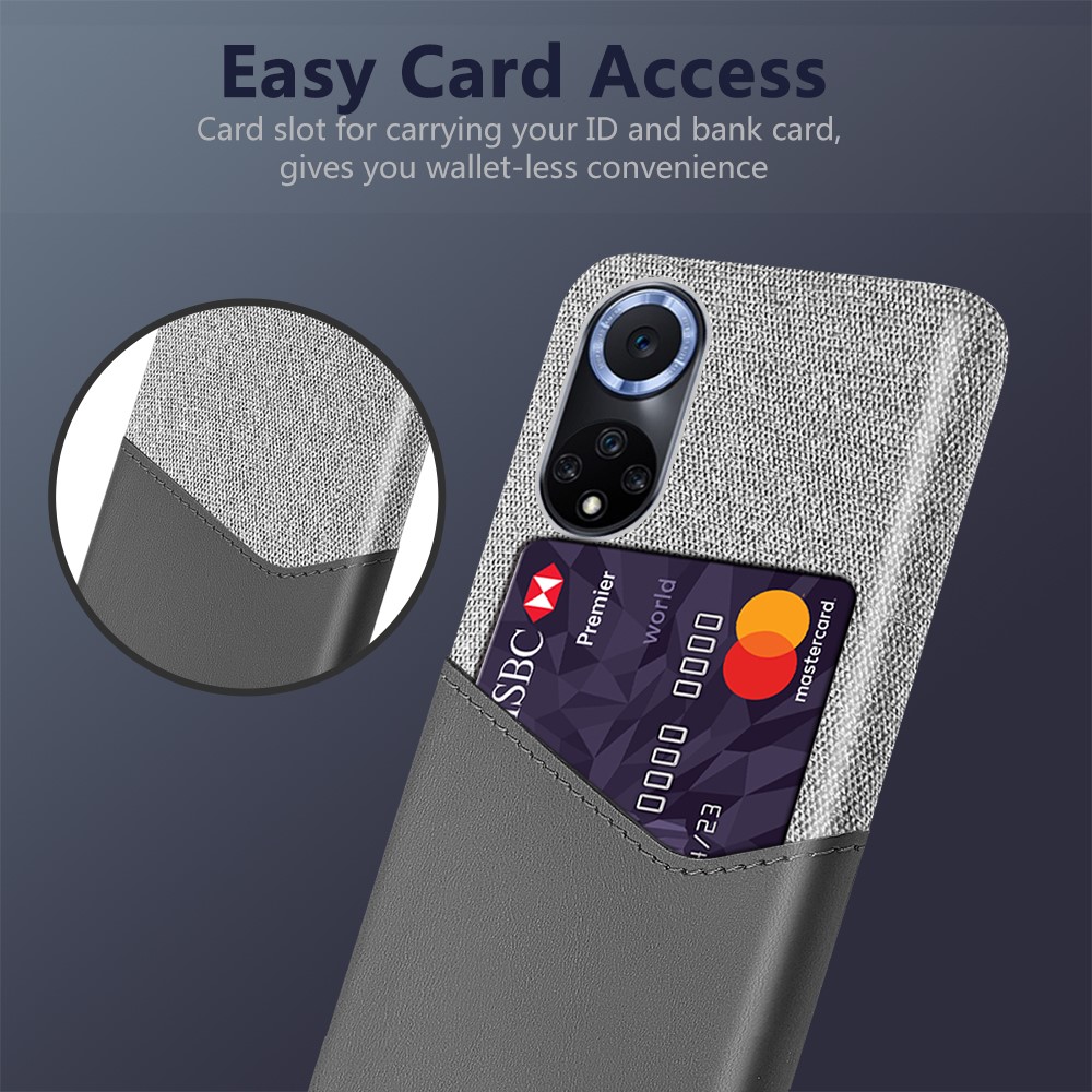KSQ Card Slot Design Cloth Texture PU Leather + PC Anti-fall Phone Hybrid Case Shell for Honor 50 Pro/Huawei nova 9 Pro - Grey-2