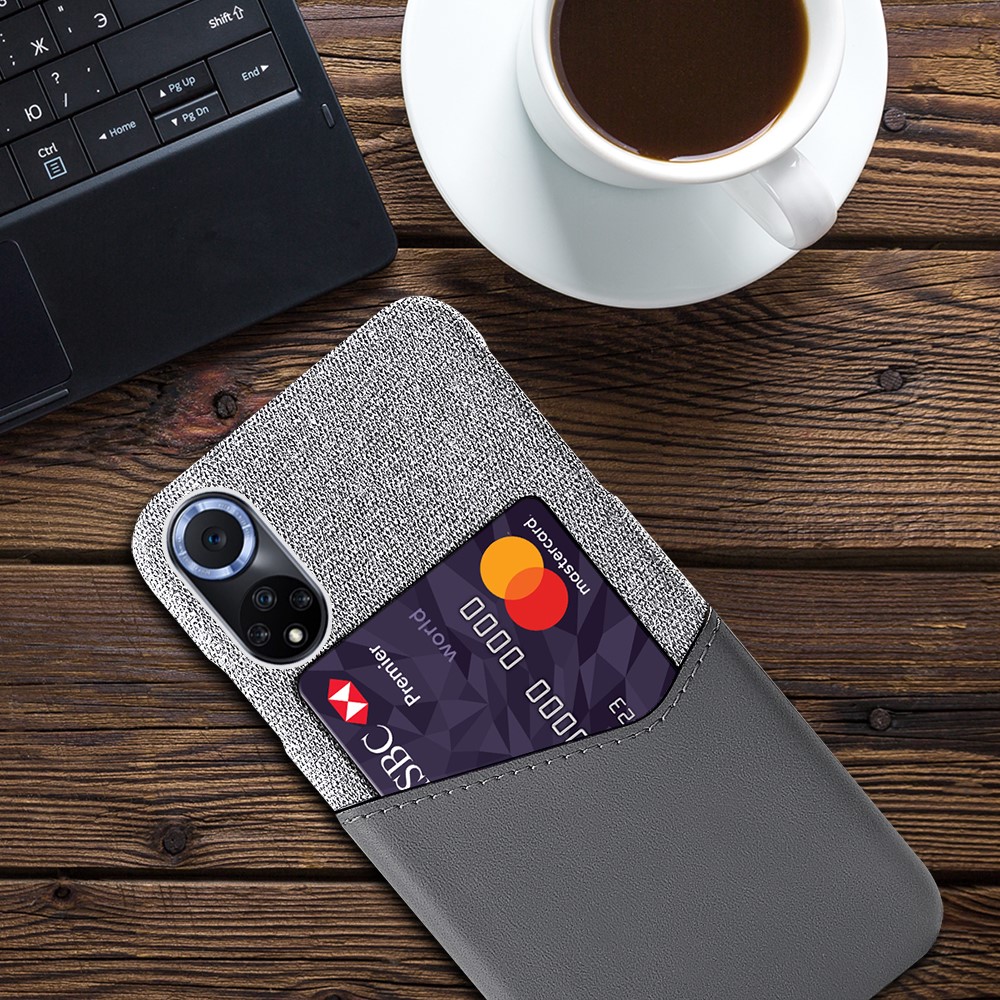 KSQ Card Slot Design Cloth Texture PU Leather + PC Anti-fall Phone Hybrid Case Shell for Honor 50 Pro/Huawei nova 9 Pro - Grey-4