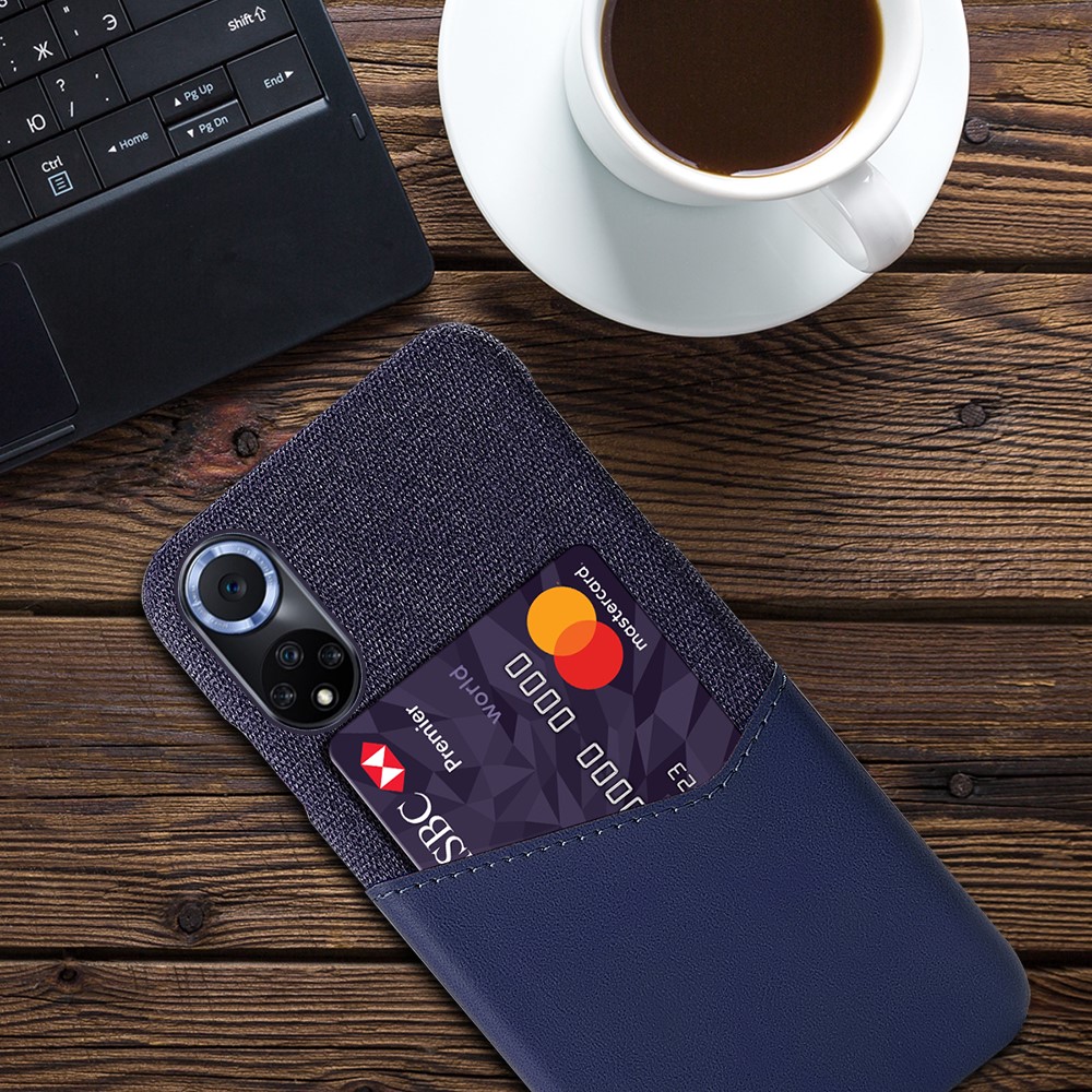 KSQ Card Slot Design Cloth Texture PU Leather + PC Anti-fall Phone Hybrid Case Shell for Honor 50 Pro/Huawei nova 9 Pro - Blue-4