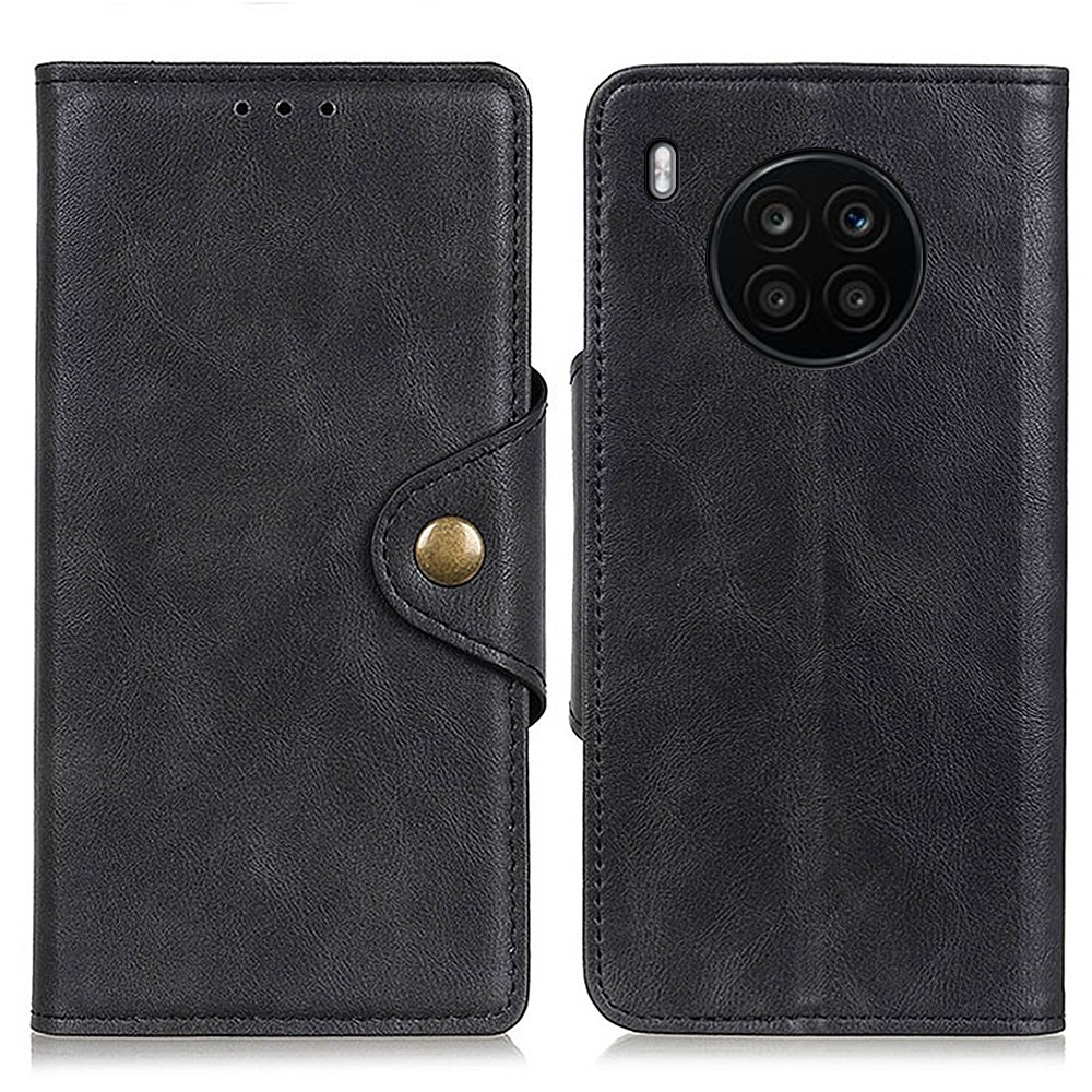 Brass Buckle Closure Full Body Protection Leather Stand Wallet Mobile Phone Cover Case for Honor 50 Lite/Huawei nova 8i - Black-1