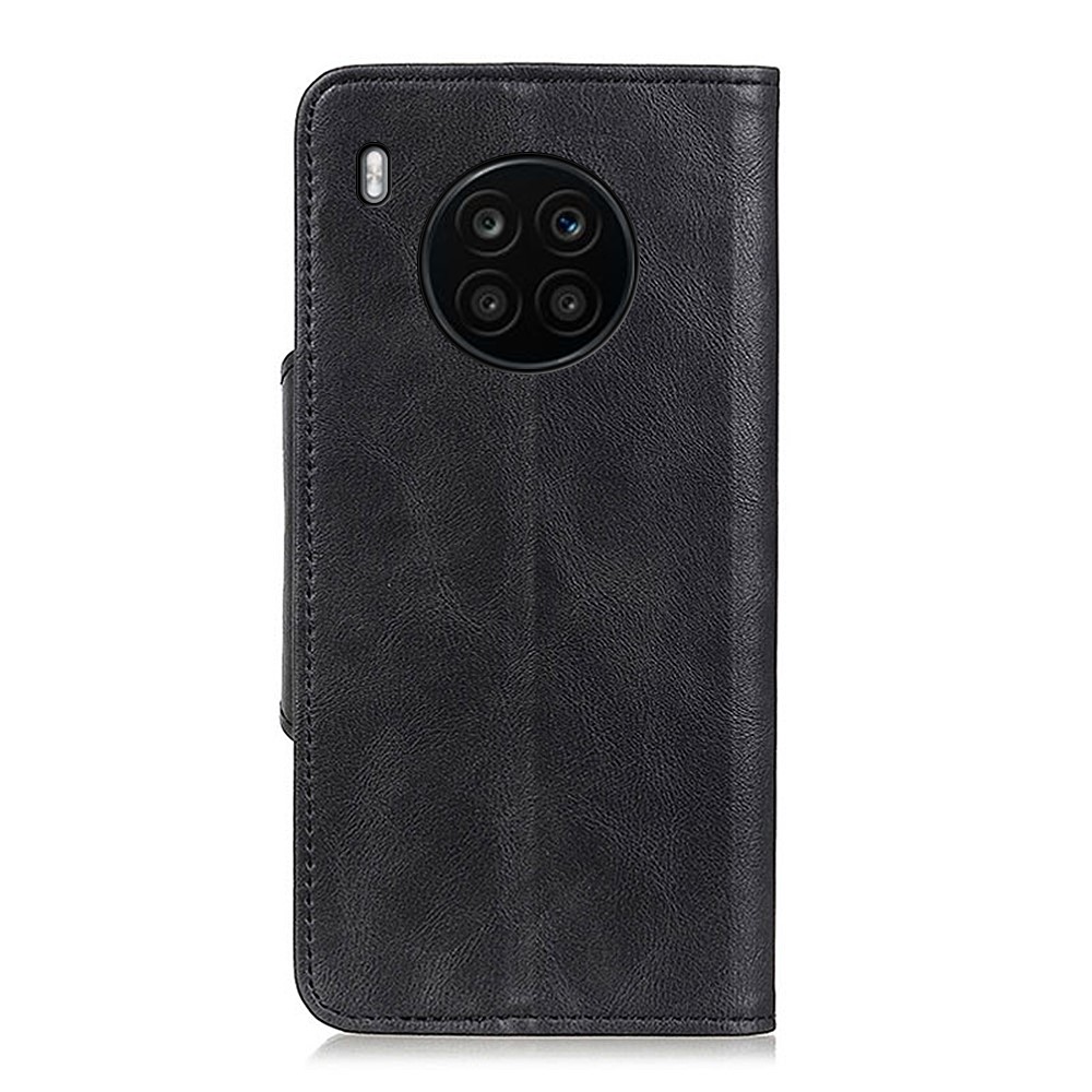 Brass Buckle Closure Full Body Protection Leather Stand Wallet Mobile Phone Cover Case for Honor 50 Lite/Huawei nova 8i - Black-3