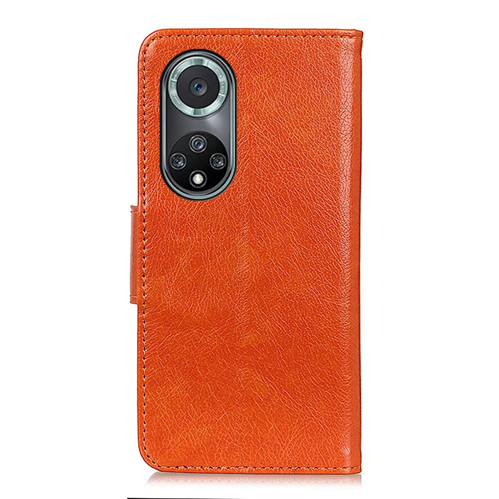 Split Leather Nappa Texture Drop-resistant Stand Wallet Cover Phone Case for Huawei nova 9 Pro - Orange-3