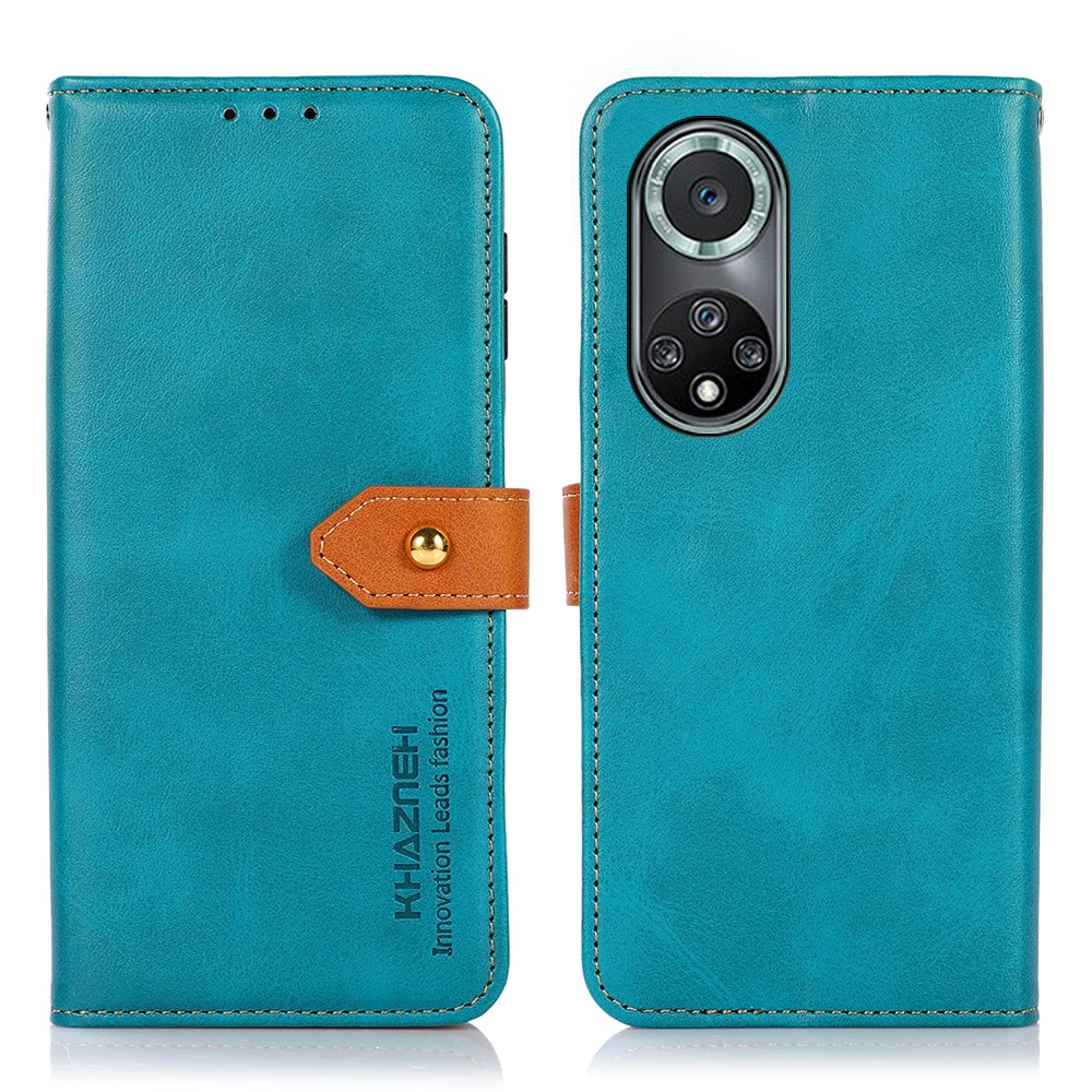 KHAZNEH Magnetic Golden Clasp Wallet Stand Leather Cover Inner TPU Phone Case for Huawei nova 9 Pro - Blue-1