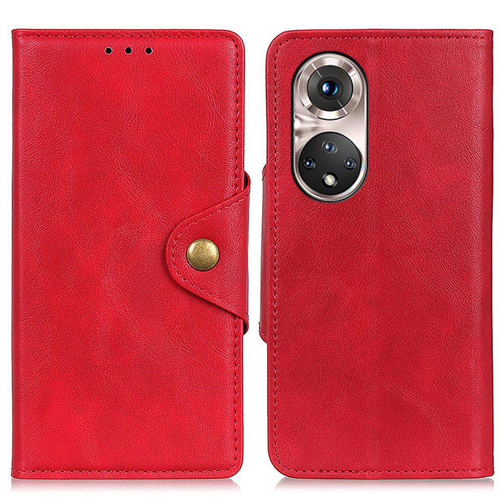 Brass Buckle Closure Stand Wallet Folio Flip Leather Case Protector for Huawei nova 9 Pro - Red-1