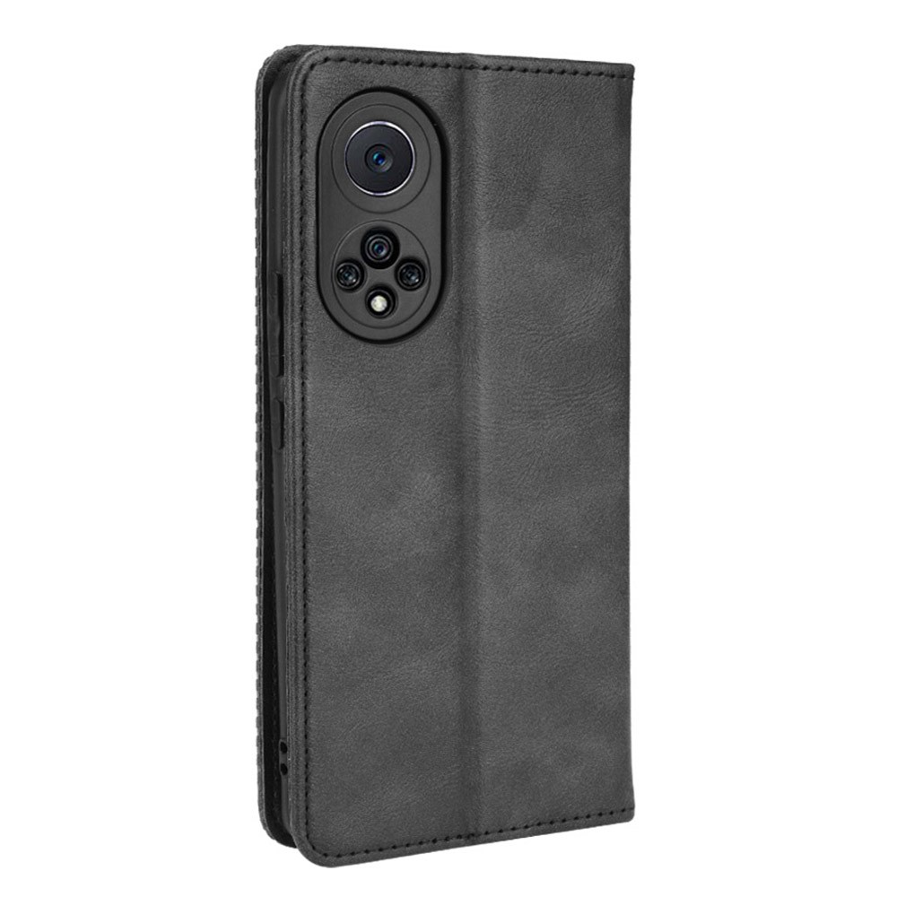 Retro Textured Surface Phone Leder Hülle Stoßdämpfer Brieftaschenstand Deckung Für Huawei Nova 9 - Schwarz