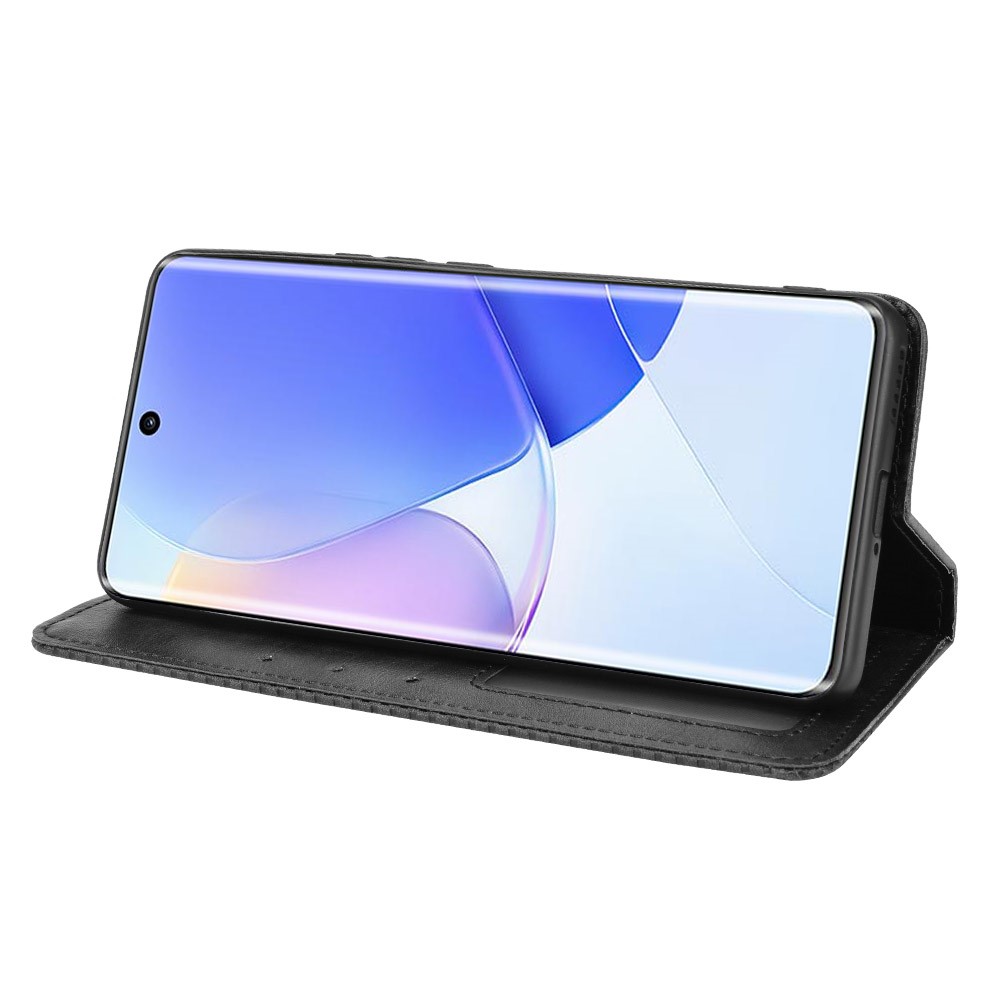 Retro Texturação Superfície Telefone Catura Catura Chumplet Stand Stand Stand Para Huawei Nova 9 - Preto