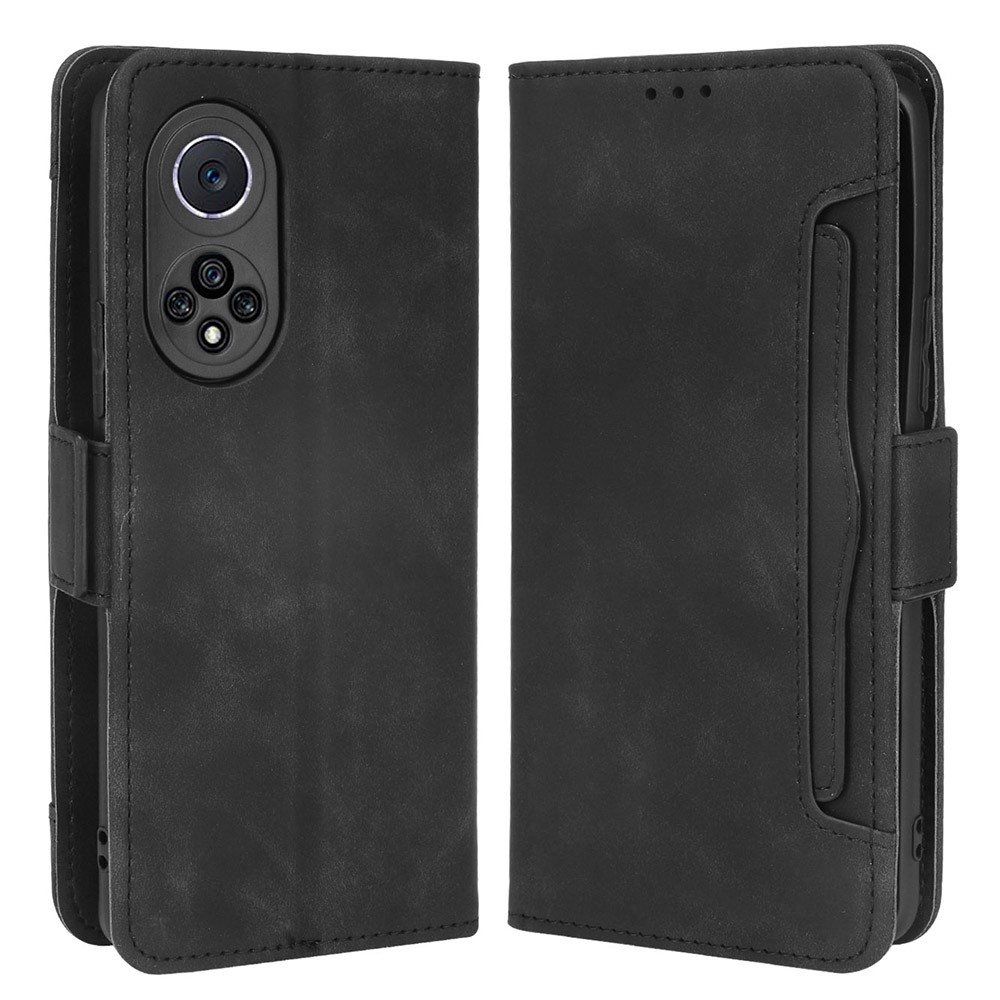PU Leather Flip Phone Cover Multiple Card Slot Wallet Stand Protective Case for Huawei nova 9 - Black-1