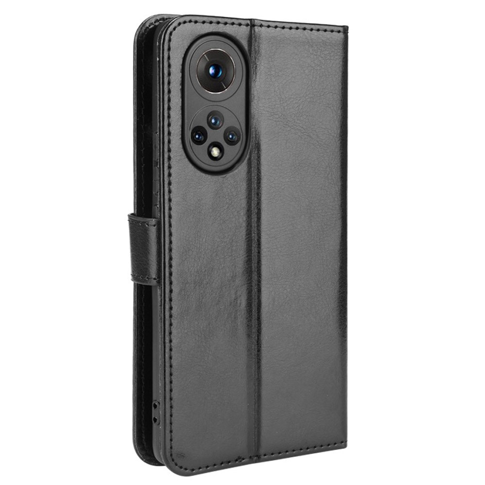 Hands-Free Stand Crazy Horse Texture PU Magnetic Closure Flip Wallet Phone Case with Strap for Honor 50 - Black-3