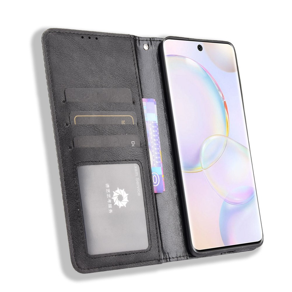 Scratch Resistant Case Wallet Retro Textured Surface Anti-Drop Phone Leather Stand Cover for Honor 50 - Black-4