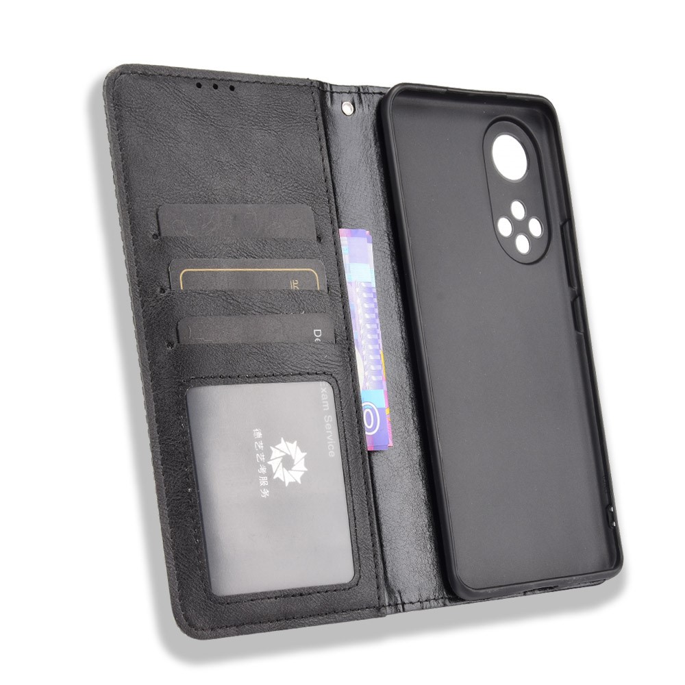 Scratch Resistant Case Wallet Retro Textured Surface Anti-Drop Phone Leather Stand Cover for Honor 50 - Black-6