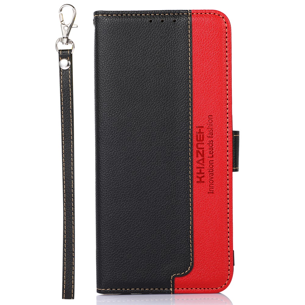 KHAZNEH RFID Blocking Anti-theft Swiping Stand Litchi Texture PU Leather Flip Folio Wallet Phone Case with Strap for Honor 50 Lite / Huawei nova 8i - Black-2
