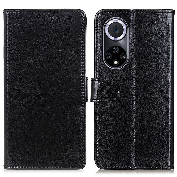 Anti-Drop Textured Mobile Phone Case Full Protection Leather Wallet Stand Cover Shell for Huawei nova 9 - Black-1