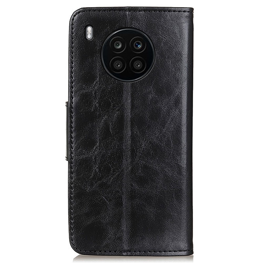 Retro Crazy Horse Texture Split Leather Wallet Cover Shell with Stand Function for Huawei nova 8i/Honor 50 Lite - Black-3