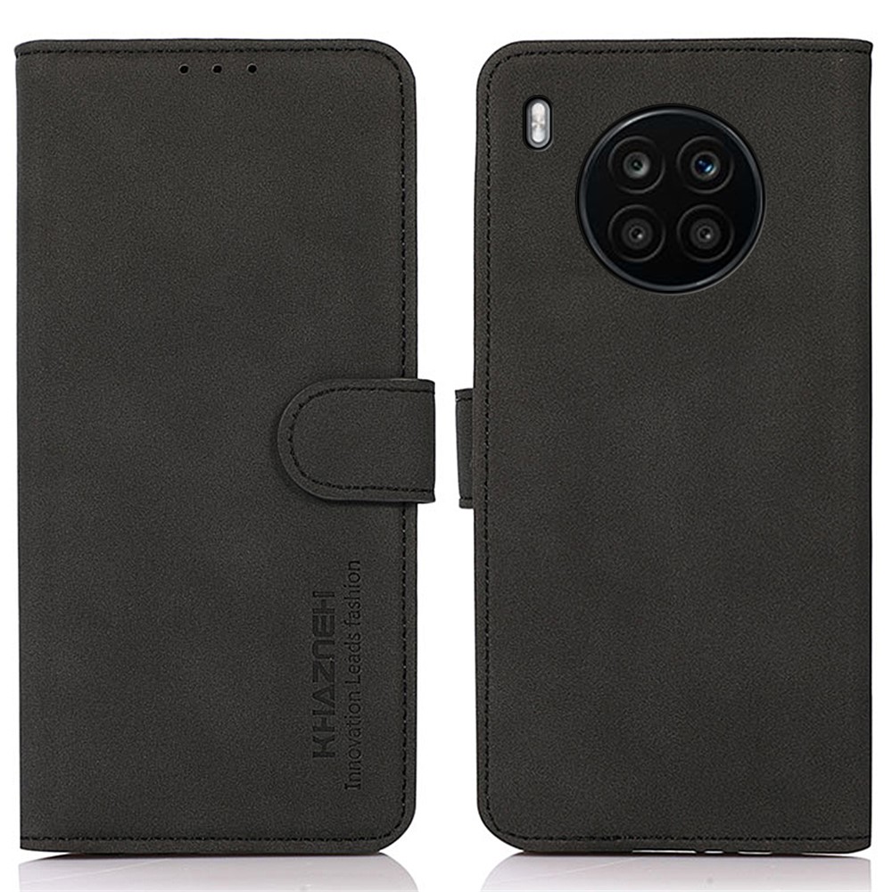 KHAZNEH Wallet Design Delicate Textured Leather Phone Cover Case with Adjustable Stand for Huawei nova 8i/Honor 50 Lite - Black-1