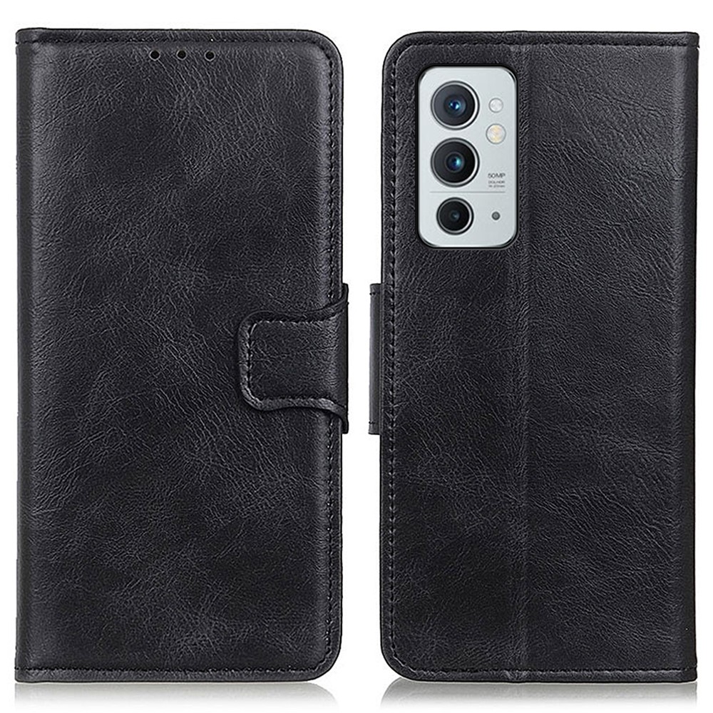 Wallet Stand Design Dual-Sided Magnetic Clasp Crazy Horse Texture PU Leather Phone Case Cover for OnePlus 9RT 5G - Black-1