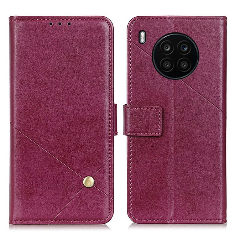 Stand Wallet Design Folio Flip PU Leather Phone Case Overall Protection Shell for Huawei nova 8i/Honor 50 Lite - Red-1