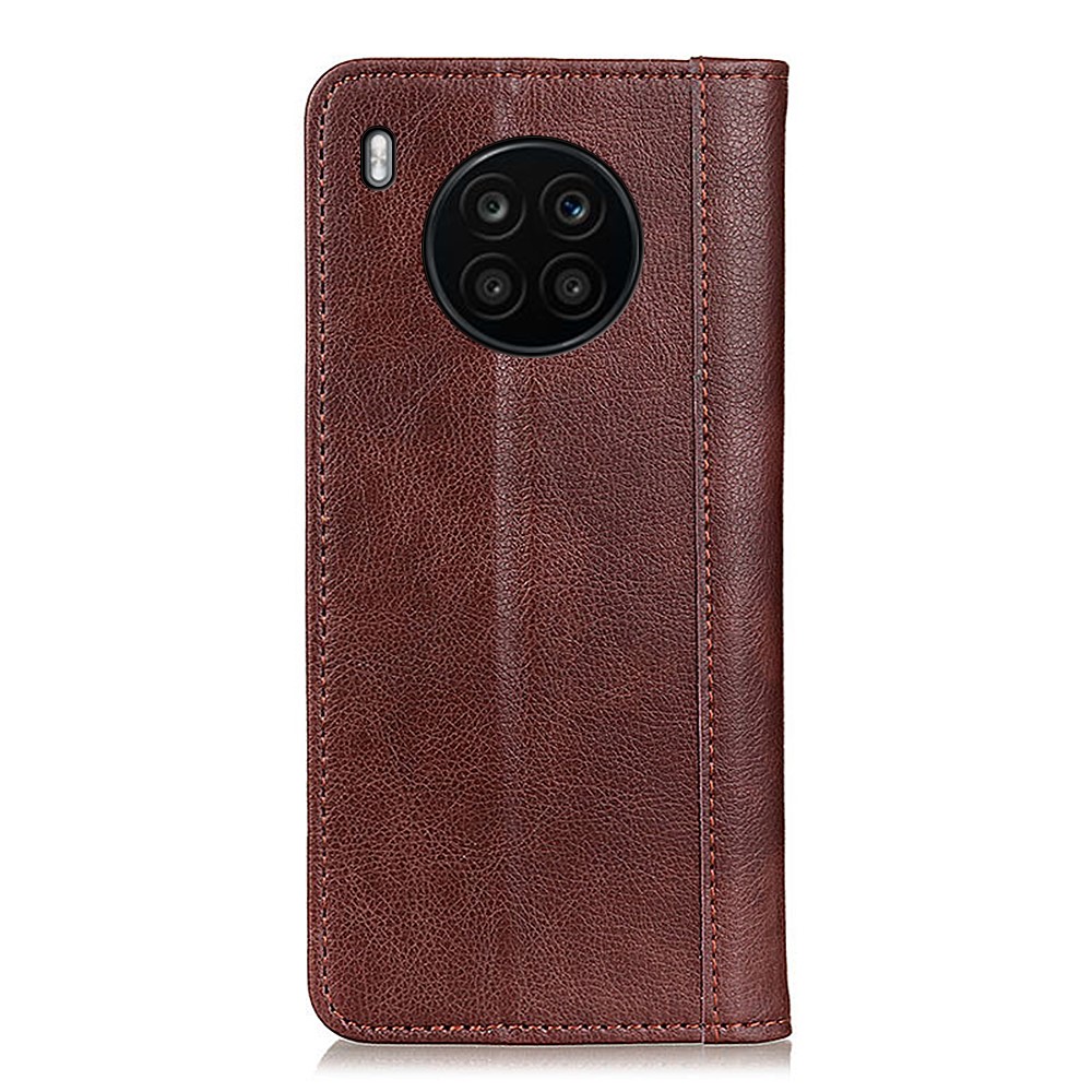 Automatic Magnetic Absorption Litchi Texture Split Leather Phone Guard Wallet Stand Protector Case for Huawei nova 8i/Honor 50 Lite - Brown-3