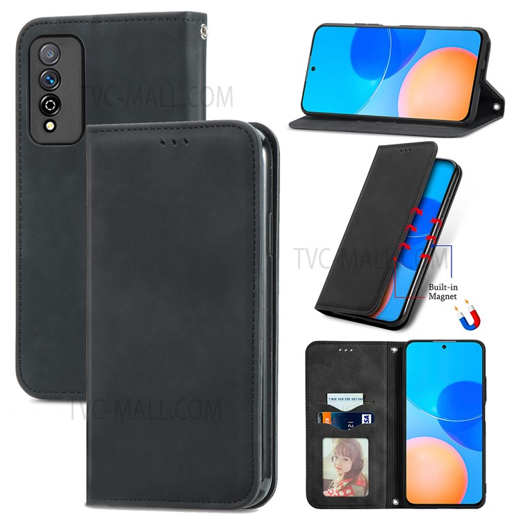 Card Slots Design Vintage Texture PU Leather Stand Flip Auto Closing Magnetic Skin-touch Phone Case for Honor Play 5T Pro - Black-10