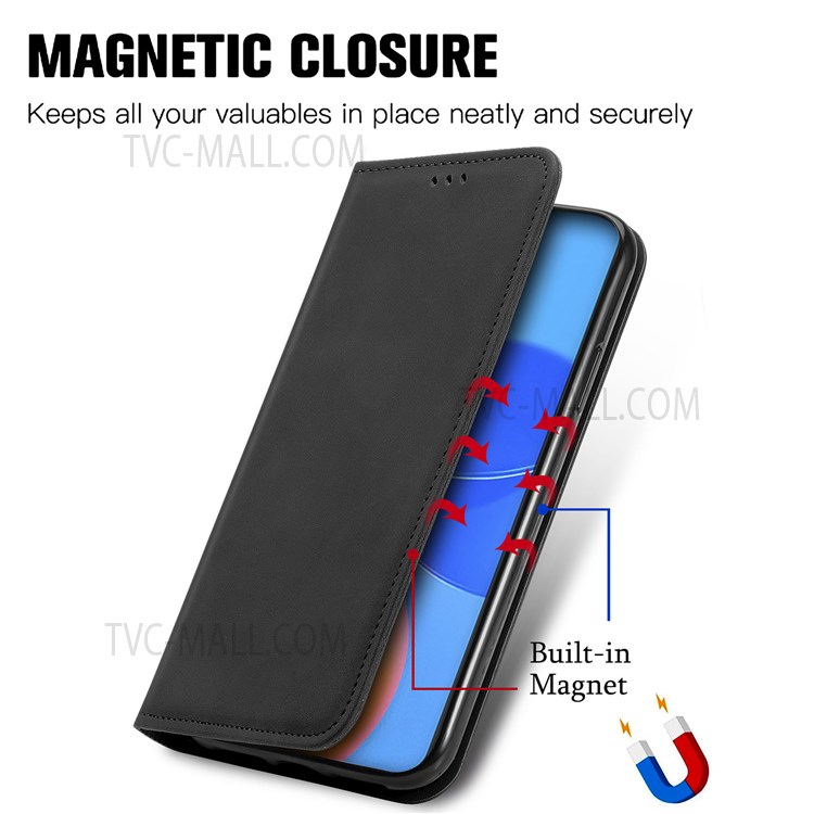 Card Slots Design Vintage Texture PU Leather Stand Flip Auto Closing Magnetic Skin-touch Phone Case for Honor Play 5T Pro - Black-2
