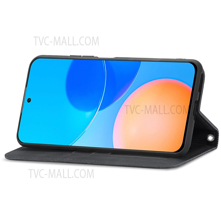 Card Slots Design Vintage Texture PU Leather Stand Flip Auto Closing Magnetic Skin-touch Phone Case for Honor Play 5T Pro - Black-6
