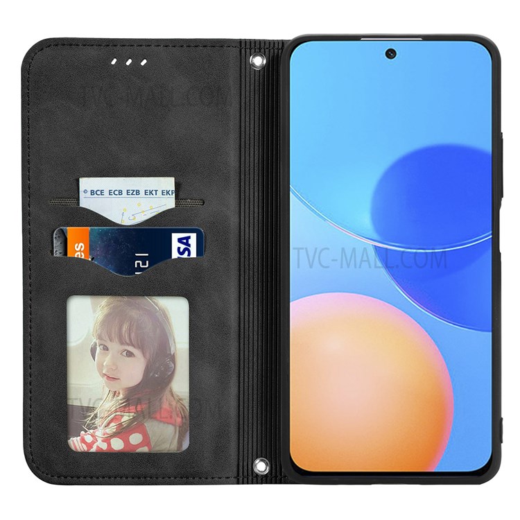 Card Slots Design Vintage Texture PU Leather Stand Flip Auto Closing Magnetic Skin-touch Phone Case for Honor Play 5T Pro - Black-7