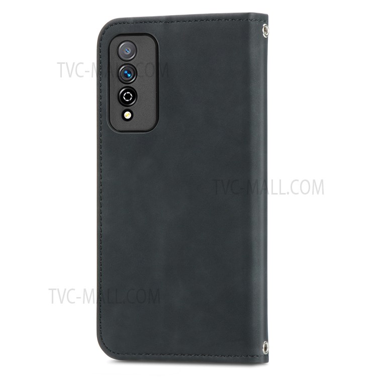 Card Slots Design Vintage Texture PU Leather Stand Flip Auto Closing Magnetic Skin-touch Phone Case for Honor Play 5T Pro - Black-9