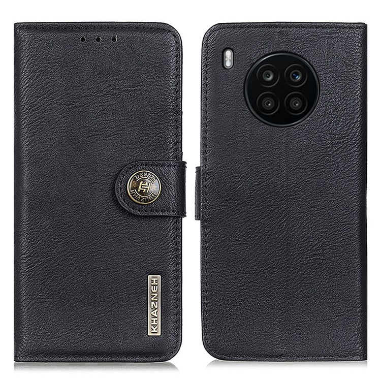 KHAZNEH Folio Flip PU Leather Phone Wallet Case Stand Cover for Huawei nova 8i/Honor 50 Lite - Black-1