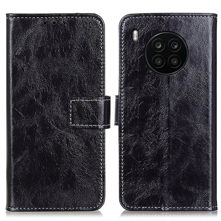 Vintage Style Crazy Horse Texture PU Leather Wallet Stand Flip Phone Full-Protection Shell Case for Huawei nova 8i/Honor 50 Lite - Black-1