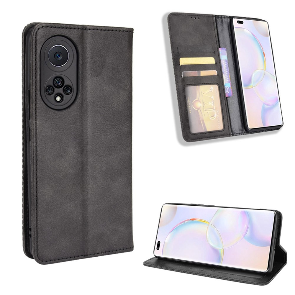 Anti-dust Retro Textured Surface Phone Leather Case Wallet Stand Protective Cover for Huawei nova 9 Pro / Honor 50 Pro - Black-9