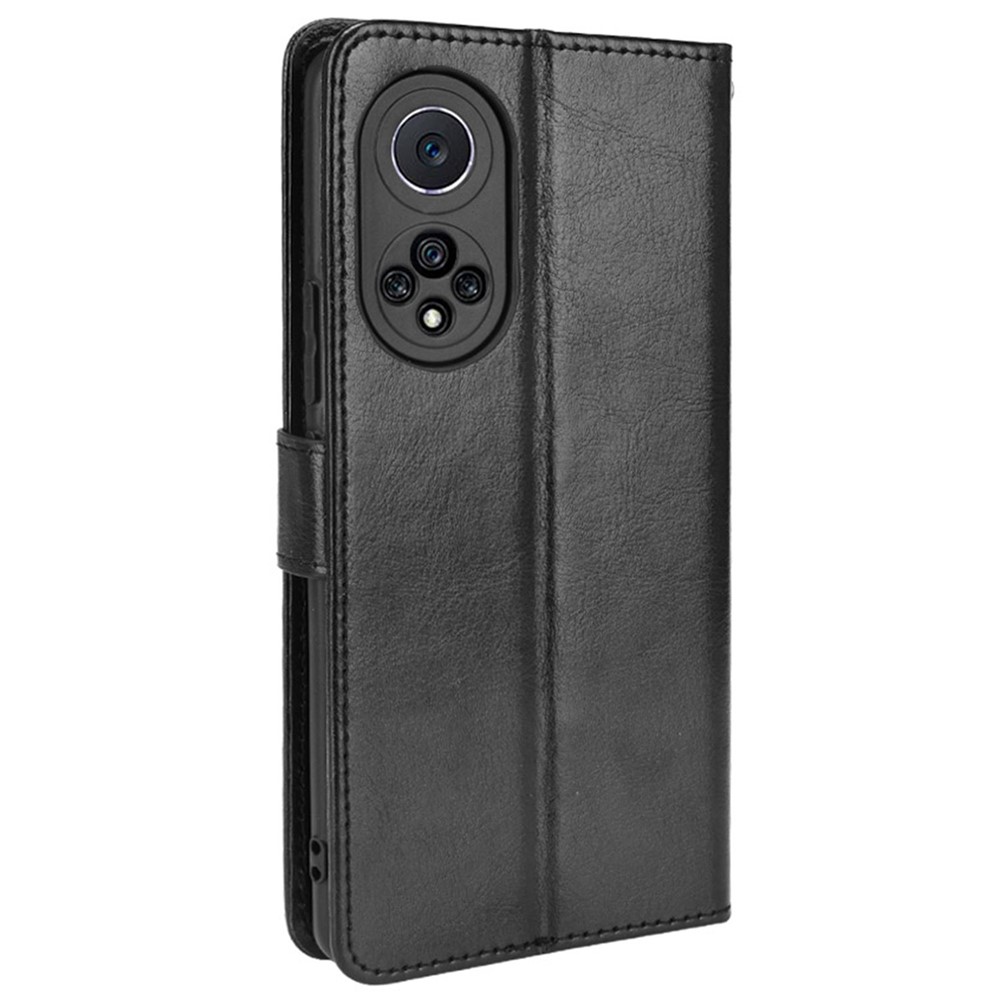 Fashionable Crazy Horse Texture PU Leather Wallet Magnetic Anti-Scratch Case with Wrist Strap for Huawei nova 9 Pro / Honor 50 Pro - Black-3