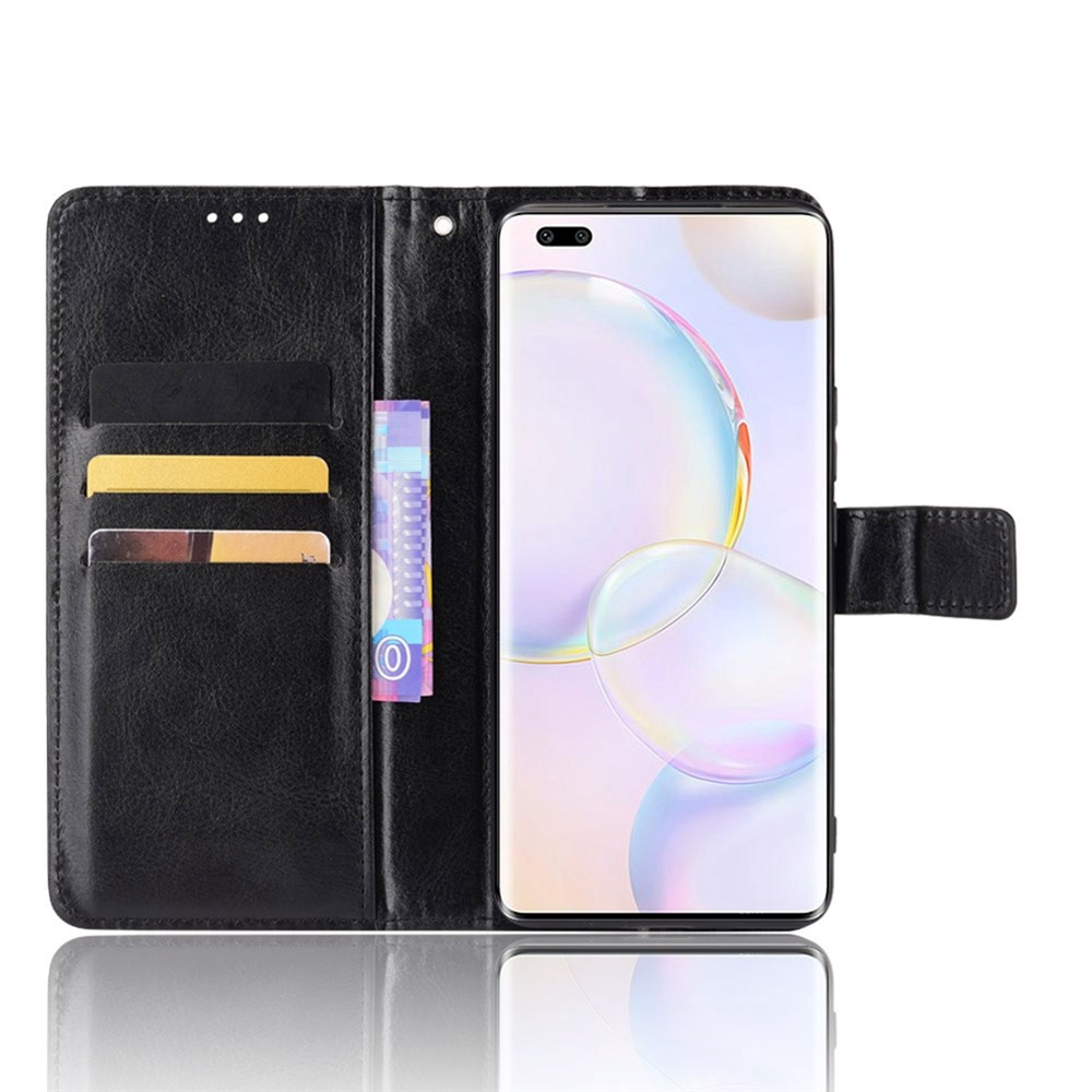Fashionable Crazy Horse Texture PU Leather Wallet Magnetic Anti-Scratch Case with Wrist Strap for Huawei nova 9 Pro / Honor 50 Pro - Black-4
