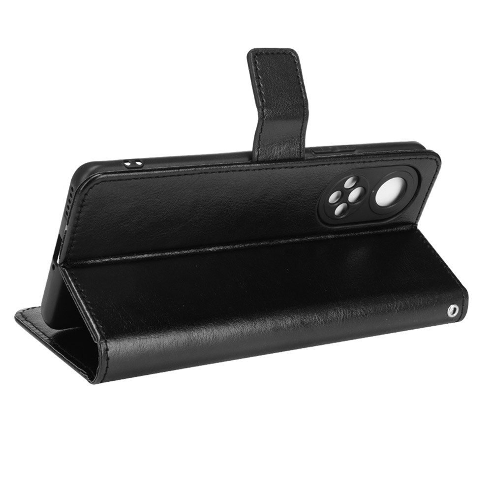 Fashionable Crazy Horse Texture PU Leather Wallet Magnetic Anti-Scratch Case with Wrist Strap for Huawei nova 9 Pro / Honor 50 Pro - Black-5