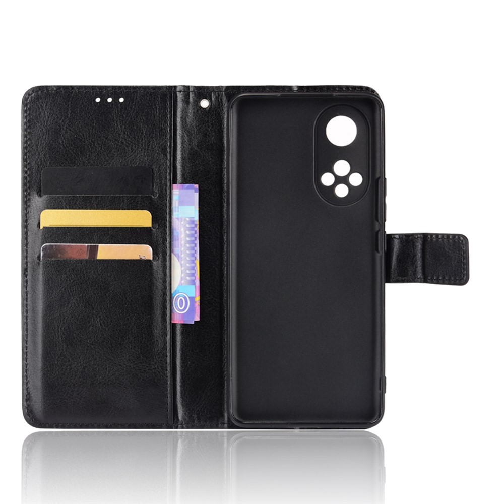 Fashionable Crazy Horse Texture PU Leather Wallet Magnetic Anti-Scratch Case with Wrist Strap for Huawei nova 9 Pro / Honor 50 Pro - Black-6