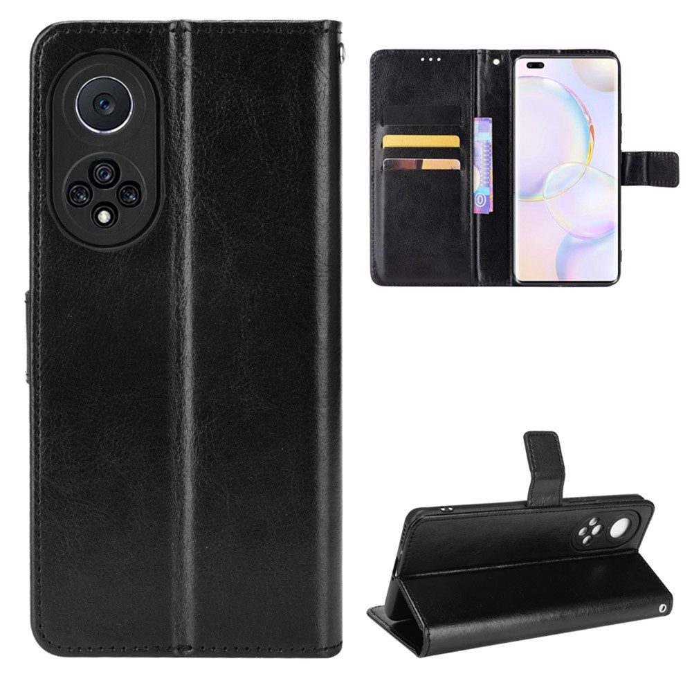 Mode Verrückte Pferdestruktur PU Leder Brieftasche Magnetische Anti-kratzer-hülle Mit Handgelenksgurt Für Huawei Nova 9 Pro / Ehre 50 Pro - Schwarz-8