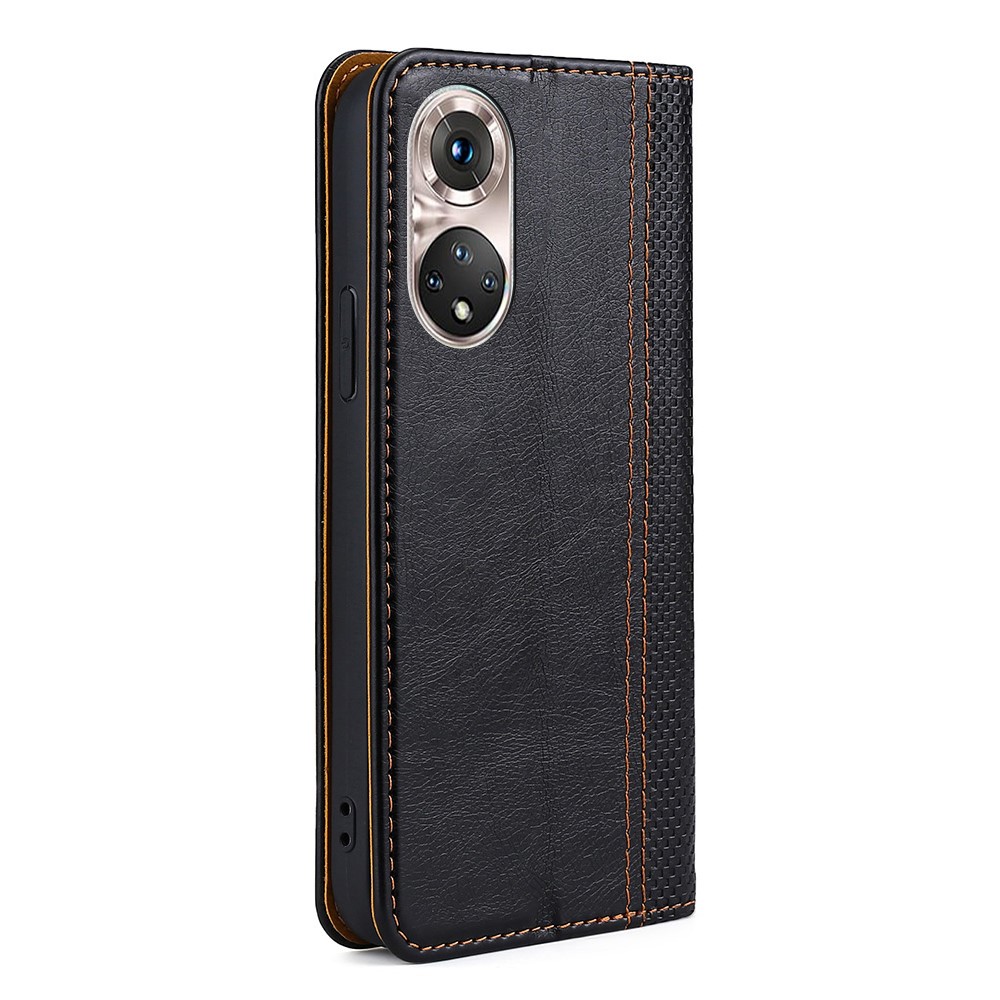Plaid Pattern Splicing PU Leather Card Slot Full Protection Auto Magnetic Closed Case Shell with Stand for Honor 50 Pro - Black-2