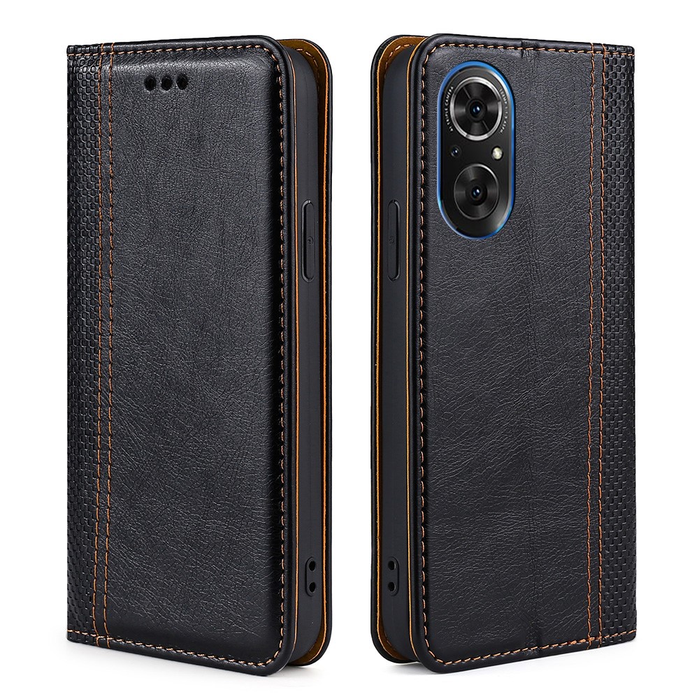 Plaid Pattern Splicing PU Leather Stand Card Slot Auto Magnetic Closed Anti-scratch Anti-fall Case Cover for Honor 50 SE - Black-1
