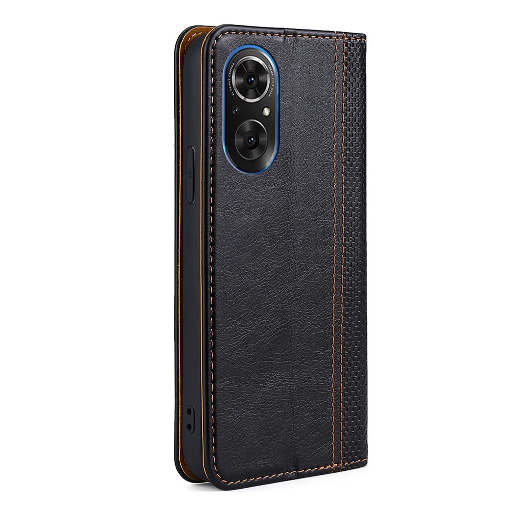 Plaid Pattern Splicing PU Leather Stand Card Slot Auto Magnetic Closed Anti-scratch Anti-fall Case Cover for Honor 50 SE - Black-2