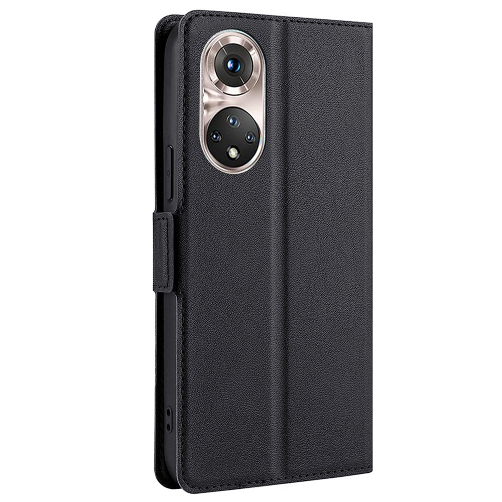 Ultra-thin Stand Flip Solid Color Leather Shell with Card Slot Side Magnetic Closure Protective Case for Honor 50 Pro - Black-2