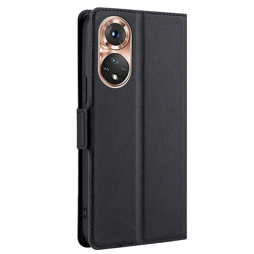 Strong Magnetic Closure Phone Cover Ultra-thin Leather Phone Case with Stand for Honor 50 - Black-2
