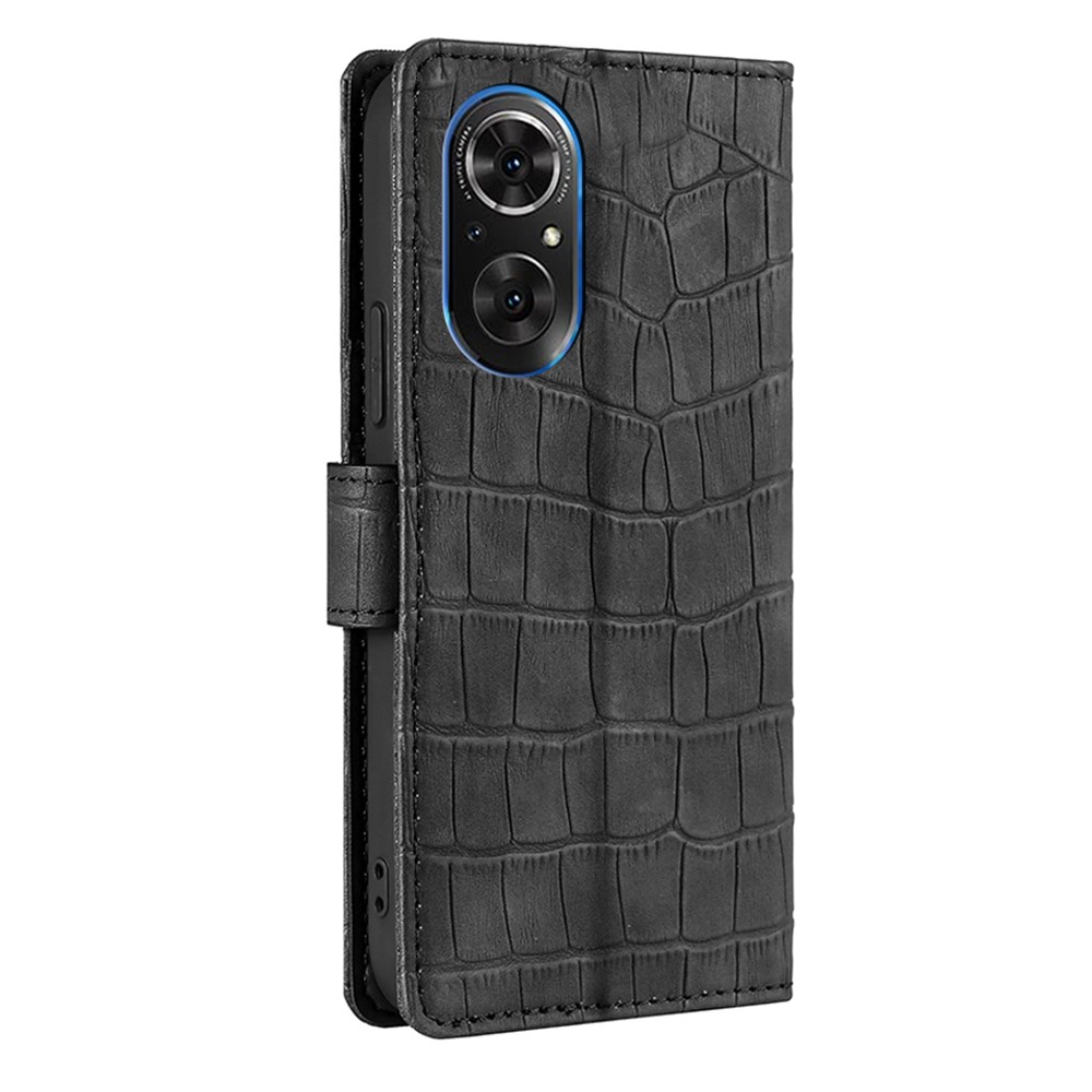 Crocodile Texture Shockproof Anti-scratch PU Leather Wallet Magnetic Flip Folio Case with Stand for Honor 50 SE - Black-2