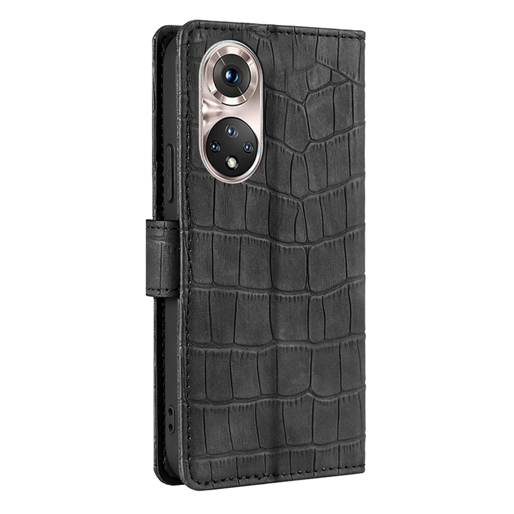 Crocodile Texture Magnetic Closure PU Leather Wallet Stand Flip Well-protected Case Shell for Honor 50 Pro - Black-2
